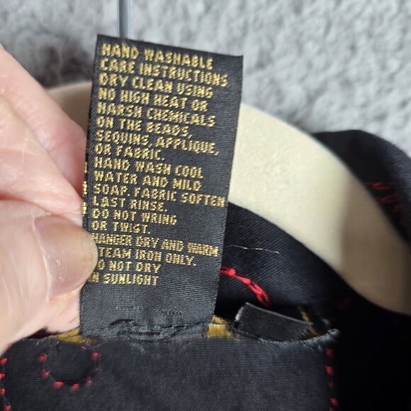 Christine Phillipe Womens Blazer 8 Black Red Floral Embroidered Cotton Pockets - Picture 4 of 15